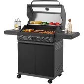 Juskys BBQ Gasgrill Savannah - 4 Brenner & 1 Seitenbrenner - Stahl Grill mit Gusseisen Rost