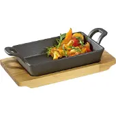 Küchenprofi Servierpfanne eckig mit 2 Griffen und Holzbrett BBQ 21,5x12,5x6cm