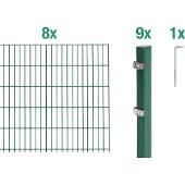 Alberts Doppelstabmatten Zaun, Höhe 120 cm, Länge 16 m, Zaun-Komplettset zum Einbetonieren, grün, Pfosten 60x40 mm