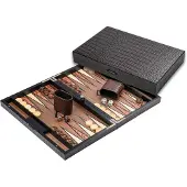 Philos Backgammon Holzspielkoffer Kroko-Optik mittlere Ausführung