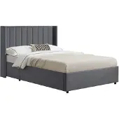 Juskys Polsterbett Savona 140x200 cm - Bett mit Stauraum, Lattenrost, Samt-Bezug - Bettgestell aus Holz, bis 250 kg, großes Kopfteil - Dunkelgrau