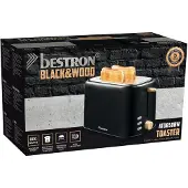 Bestron Toaster für 2 Toastscheiben, inkl. Brötchenaufsatz, 7 Bräunungsstufen & Krümelschublade, 800 Watt, Black & Wood-Design, Farbe: Schwarz / Holz