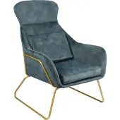 SalesFever Relax Sessel | inkl. Sitz- und Rückenkissen | Bezug Samtvelours | Gestell Metall | B 73 x T 80 x H 102 cm | blau – messingfarben
