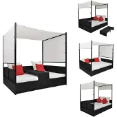 vidaXL Gartenbett mit Baldachin Schwarz 190×130 cm Poly Rattan - Gartenbetten
