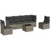 vidaXL 7-tlg. Garten-Sofagarnitur mit Kissen Grau Poly Rattan