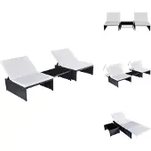 vidaXL Sonnenliegen 2 Stk. mit Tisch Poly Rattan Schwarz - Sonnenliegen
