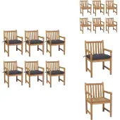 vidaXL Gartenstühle 6 Stk. mit Anthrazit Kissen Massivholz Teak - Gartenstühle