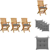 vidaXL Gartenstühle mit Grauen Kissen 3 Stk. Massivholz Teak - Gartenstühle