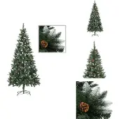 vidaXL Künstlicher Weihnachtsbaum Kiefernzapfen Weißem Glitzer 210 cm - Weihnachtsbäume