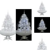 vidaXL Schneiender Weihnachtsbaum mit Schirmfuß Weiß 140 cm - Weihnachtsbäume