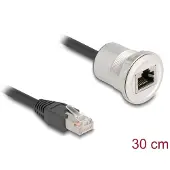DeLOCK RJ45 Einbaubuchse mit Kabelpeitsche Stecker Cat.5e STP 30 cm Aluminium