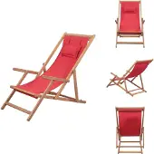 vidaXL Klappbarer Strandstuhl Stoff und Holzrahmen Rot - Gartenstühle