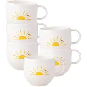 Villeroy & Boch Becher "Henkelbecher Hello Sunshine With Love 290 ml 6er Set weiß-gelb", bunt (weiß, gelb), Porzellan, Trinkgefäße, Becher