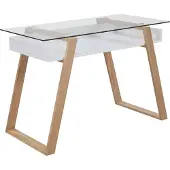 SalesFever Schreibtisch 110 x 55 cm| Glasplatte | furniertes Eichenholz | B 110 x T 55 x H 75 cm | weiß