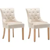 Möbilia Polsterstuhl 2er Set | Knopfheftung | Bezug Samt | Beine Hevea-Holz | B 56 x T 63 x H 91 cm | creme - natur | 30020000 | Serie STUHL
