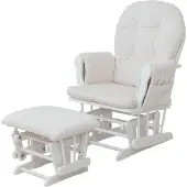 Mendler Relaxsessel MCW-C76, Schaukelstuhl Sessel Schwingstuhl mit Hocker Stoff Cord 320g/m² creme Gestell weiß