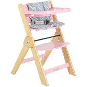 Cangaroo Cangarro Kinderhochstuhl Caramel Holz, Kissen, klappbar, Fußstütze, 3-Punkt-Gurt rosa
