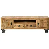 SIT Möbel Lowboard auf Rollen | 2 Türen, 2 Schubladen, 1 offenes Fach | Mango-Holz natur antik | B 200 x T 40 x H 55 cm | 01921-04 | Serie RUSTIC