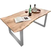 SIT Möbel Baumkante-Esstisch 200 cm | Tischplatte Akazie natur 56 mm | Kufen-Gestell Metall antiksilber | B 200 x T 100 x H 78 cm | 15114-40 | Serie TABLES & CO