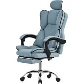 ML-Design Bürostuhl ergonomisch Blau, Gaming Stuhl mit hoher Rückenlehne, Drehstuhl mit Fußstütze, Kissen und Kopfstütze