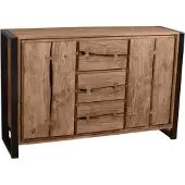 SIT Möbel Sideboard mit 3 Schubladen, 2 Türen | Akazie natur | Gestell Metall schwarz | B 140 x T 40 x H 90 cm | 11803-01 | Serie NATURAL EDGE
