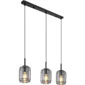 Globo Lighting Hängeleuchte Metall schwarz matt, Glas rauchfarben, Metall schwarz matt, Höhe kürzbar, LxBxH: 770x130x1200mm, exkl. 3x E27 60W 230V