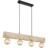 Globo Lighting Hängeleuchte Metall schwarz matt, Holz naturfarben, Kabel Textil schwarz, Höhe kürzbar, LxBxH: 800x60x1200mm, exkl. 4x E27 60W 230V
