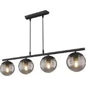 Globo Hängeleuchte Metall schwarz matt, Glas, Kabel PVC schwarz, Höhe kürzbar, LxBxH: 900x150x1200mm, exkl. 4x E27 25W 230V