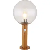 Globo Lighting Außenleuchte Aluminium Druckguss Holzoptik, Glas klar, Sensor inkl., IP44, Glas mit Luftblasen, ø: 250mm, H: 500mm, exkl. 1x E27 LED 15W 230V
