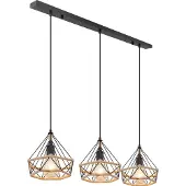 Globo Lighting Hängeleuchte Metall schwarz matt, braun, Metall schwarz, Kabel PVC schwarz, LxBxH: 1000x250x1200mm, exkl. 3x E27 40W 230V
