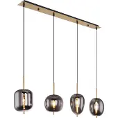 Globo Lighting Hängeleuchte Metall messingfarben, matt, Glas, Kabel PVC schwarz, Höhe kürzbar, 4 Hänger mit unterschiedlichen Gläser, LxBxH: 1100x185x1200mm, exkl. 4x E14 40W 230V