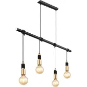 Globo Lighting Hängeleuchte Metall schwarz matt, Messing, Kabel Textil schwarz, ohne Schirm, LxBxH: 1000x60x1200mm, exkl. 4x E27 60W 230V