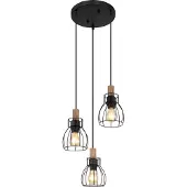 Globo Lighting Hängeleuchte Metall schwarz matt, Holz dunkelbraun, Metallstäbe schwarz matt, Kabel Textil schwarz, Höhe kürzbar, ø: 355mm, H: 1200mm, exkl. 3x E27 40W 230V