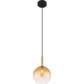 Globo Lighting Hängeleuchte Metall schwarz matt, Metall messingfarben, Glas amber, klar verlaufend, Kabel PVC schwarz, Höhe kürzbar, ø: 180mm, H: 1200mm, exkl. 1x G9 LED 10W 230V