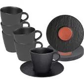 Villeroy & Boch Manufacture Rock Glow Espressotasse mit Untertasse 60 ml schwarz 6er Set