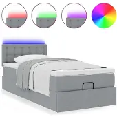 vidaXL Ottoman-Bett mit Matratze & LEDs Hellgrau 100x200 cm Stoff