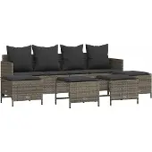 vidaXL 5-tlg. Garten-Sofagarnitur mit Kissen Grau Poly Rattan