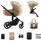 Kinderkraft PRIME 2 2-in-1 - Kombikinderwagen bis 22 kg - große Babywanne - vollgefederte Räder - wasserdichtes Verdeck - Beige