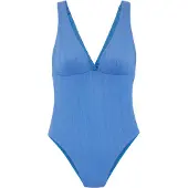 Copenhagen Studios Badeanzug "Nela", Damen, Gr. 38, Cup A/B, blau, Rippware, Recycling-Polyamid, strukturiert, unifarben, Badeanzüge Badeanzug, mit modischer Trägerlösung am Rücken