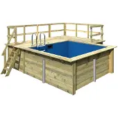 Karibu Aufstellpool Holzpool-Set Grösse 1 rechteckig 462x483x124 cm inkl. Bodenschutzvlies, Innenauskleidung mit Keilbiese, Leiter mit L-Plattform
