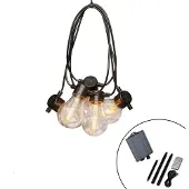 Konstsmide LED Solar Biergartenkette, inkl. Fernbedienung und USB Kabel, 10 bernsteinfarbene Dioden, Außen, schwarzes Kabel, 2 x Lithium-Akku / 1 x CR2025 (inkl.)- 2341-800SP
