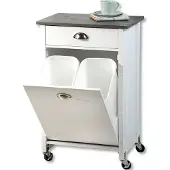 Kesper Küchenwagen weiß mit 2 Abfalleimern (je 15 L) – 50 x 37 x 79 cm – - Servierwagen – mit Schubkasten & 4 Rollen, 2 feststellbar – 2552713