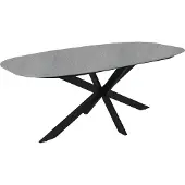 ByLiving Esstisch OVAL / Bootsform / Tischplatte in Naturstein-Optik grau / Gestell Metall schwarz / 200 x 100, H 76 cm