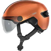 ABUS Stadthelm HUD-Y ACE - stylischer Fahrradhelm mit Visier und magnetischem, aufladbarem LED-Rücklicht - für Damen und Herren - Orange, Größe M (54-58 cm)