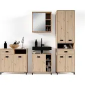 ByLiving Badezimmer Spiegelschrank WELLNESS mit LED-Beleuchtung & Steckdose / Moderner, 1-türiger Spiegel Hängeschrank in Artisan Eiche / Wandschrank mit Spiegeltür / B 60, H 61, T 28 cm