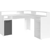 ByLiving Schreibtisch FOX / Gaming-Tisch in matt weiß mit Aufsatz / Tür anthrazit / Mit viel Stauraum und großer Tischplatte / Computer-Tisch / PC / Arbeits-Tisch / B 139, H 90,8, T 139 cm