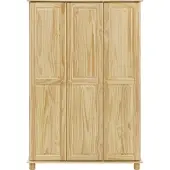 Möbilia Kleiderschrank | 3 Türen | Kleiderstange und Einlegeböden | Kiefer-Holz massiv | B 120 x T 52 x H 178 cm | natur | 19020012 | Serie SCHRANK