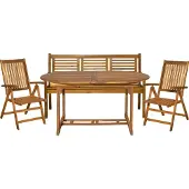 Möbilia 4-tlg. Garten-Sitzgruppe | 1 Tisch, 2 Stühle, 1 Bank | klapp- und verstellbar | Akazie-Holz natur | 31020016 | Serie GARTEN