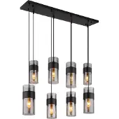 Globo Lighting Hängeleuchte Metall schwarz matt, Glas rauchfarben, Kabel Textil schwarz, Höhe kürzbar, LxBxH: 1020x280x1500mm, Glas-DM: 4 x 12,3 cm, 4 x 10,3 cm, exkl. 8x E27 60W 230V