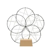 Konstsmide - LED Metallleuchter "5 kleine Ringe", mit Holz-Fuß, schwarz, mit schwarzem Draht umwickelt, mit Dimmer, 100 bernsteinfarbene Dioden, 4,5V Innentrafo, 2W, schwarzes Kabel - 1784-787